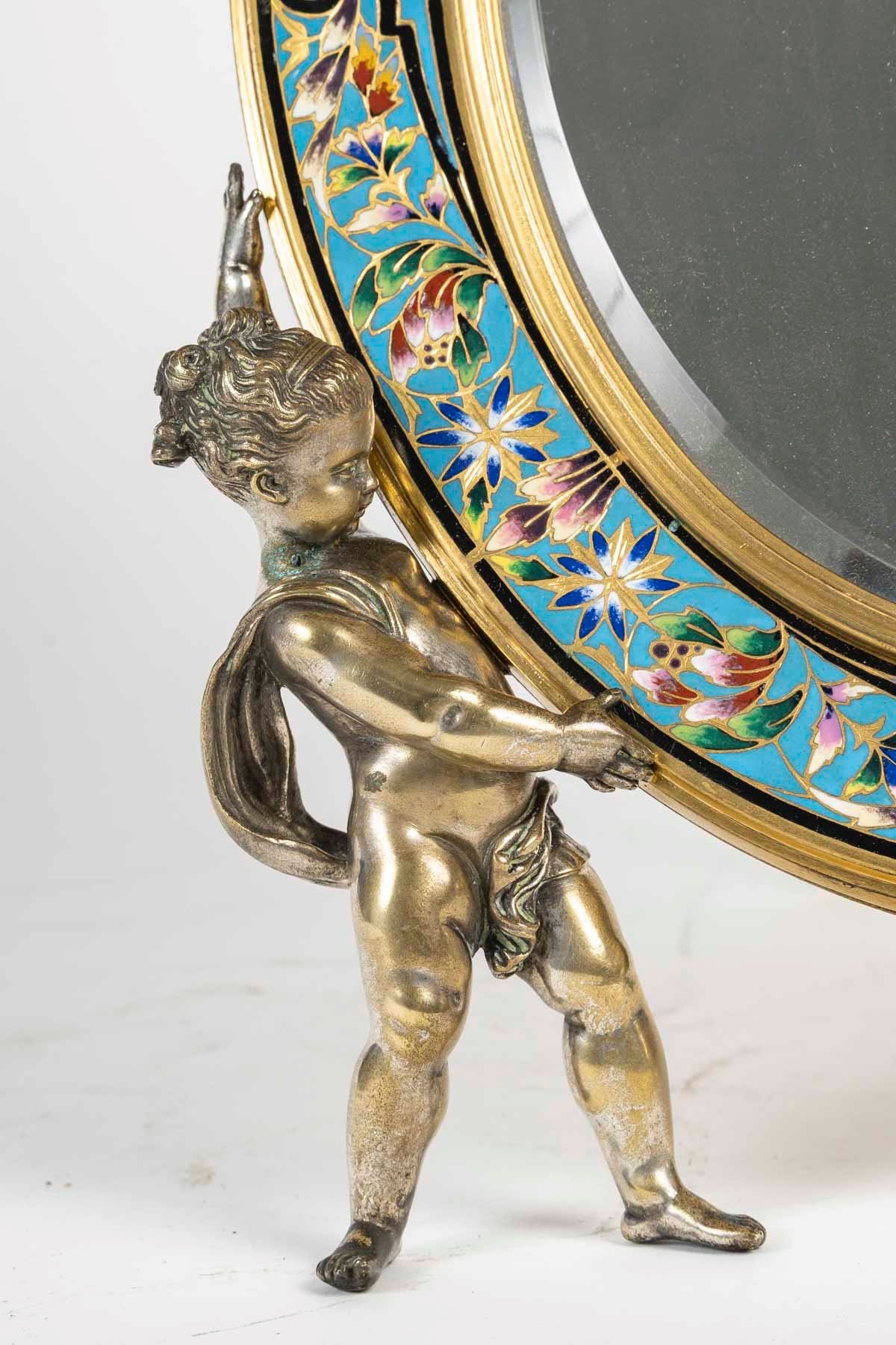 Miroir de table en bronze doré, bronze argenté et émaux polychromes – France, vers 1880 — 18