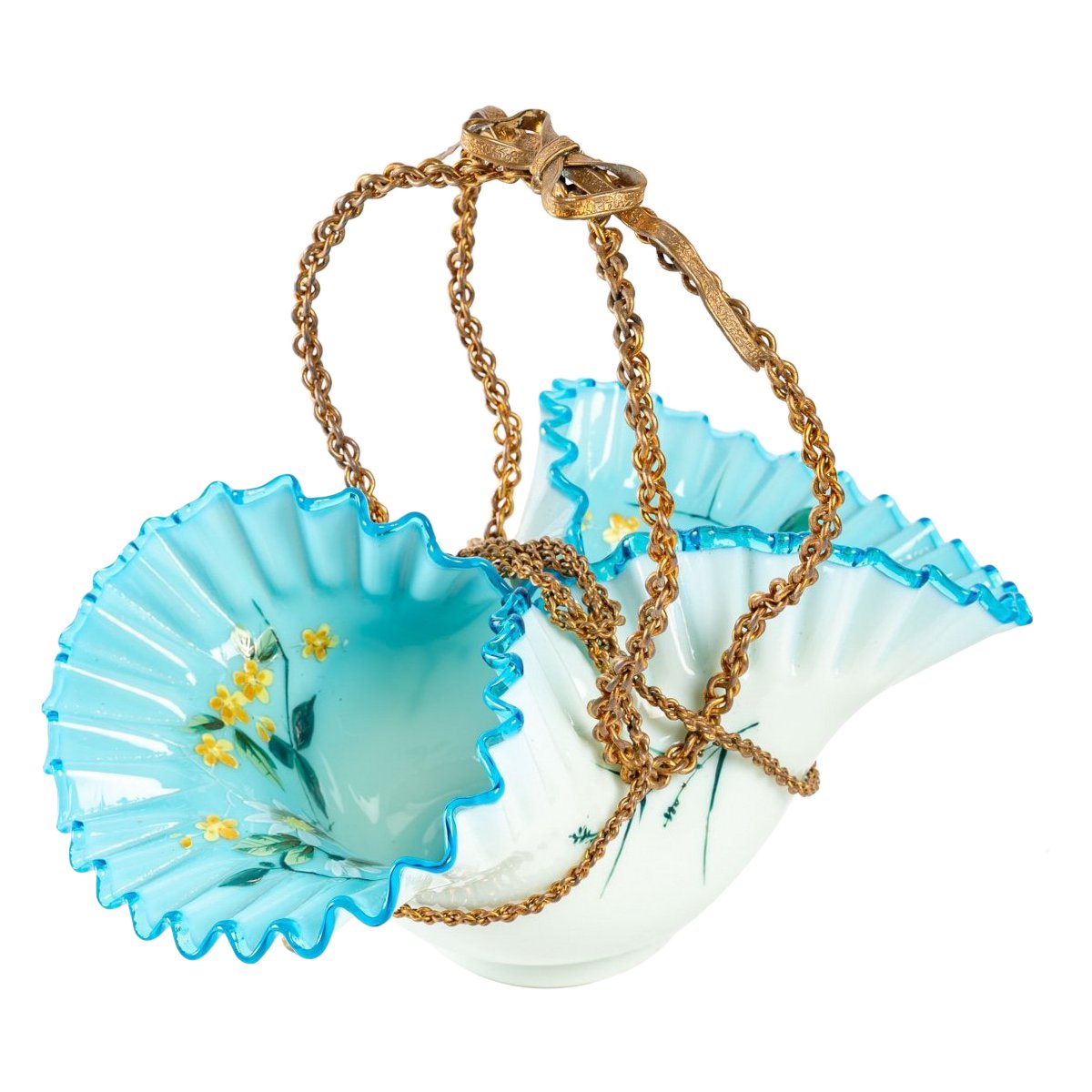 Panier en opaline et bronze fin du XIXe siècle — 2