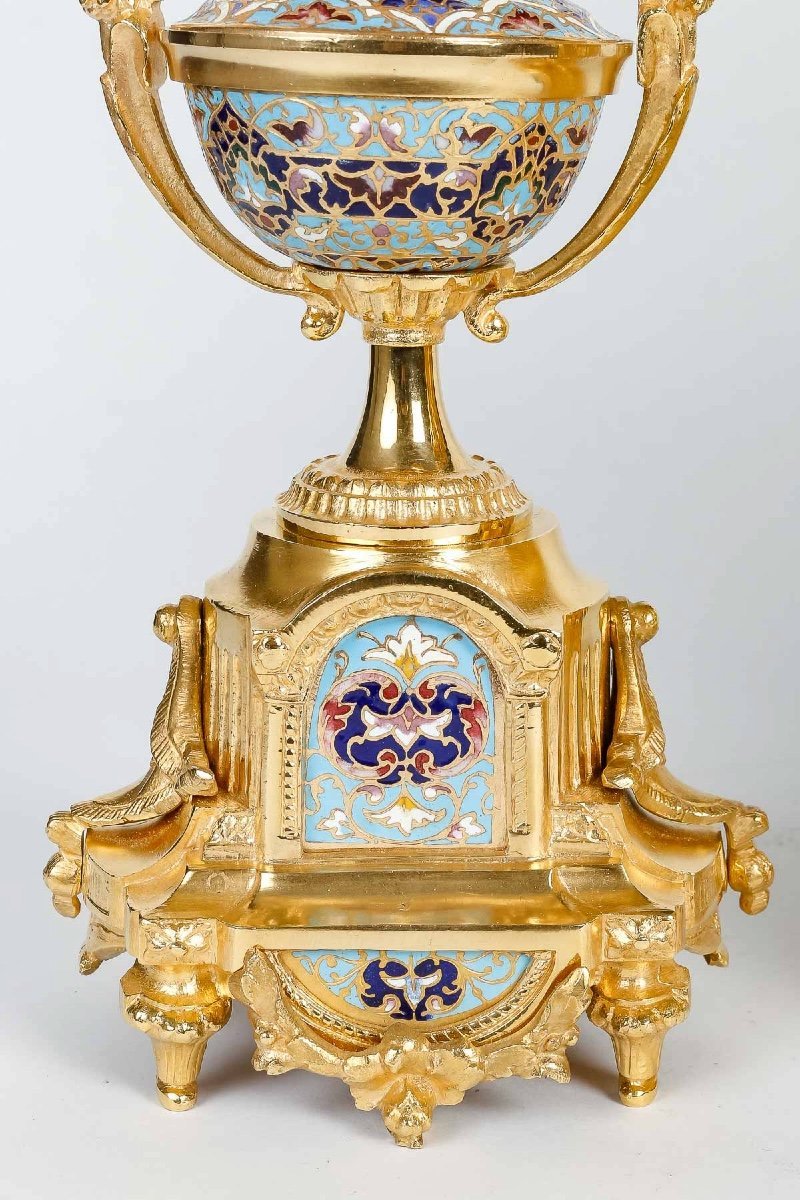 Garniture de Cheminée en bronze doré et émail cloisonné fin du XIXe siècle — 11