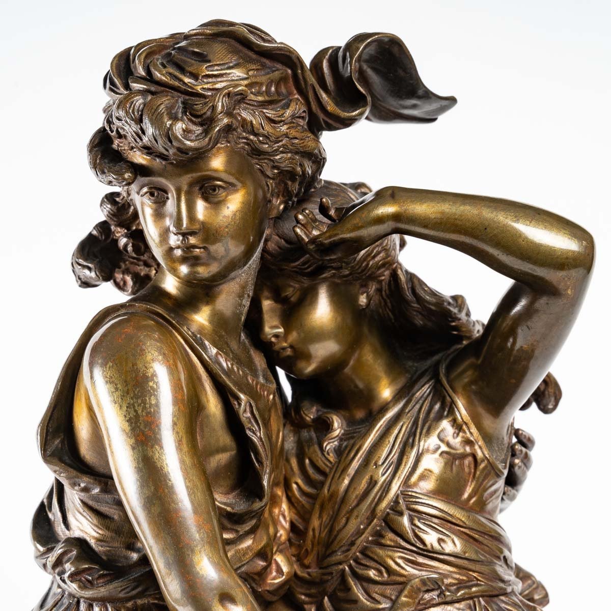 Sculpture des deux soeurs au panier de fleurs en bronze Hippolyte François Moreau — 6