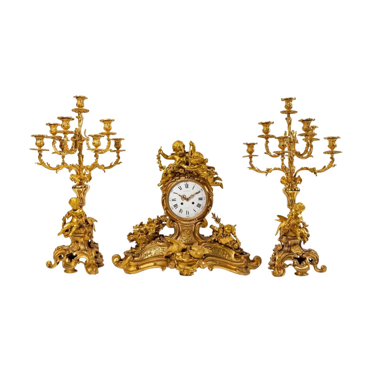 Henri Picard Importante Garniture de Cheminée en bronze doré fin du XIXe siècle — 2
