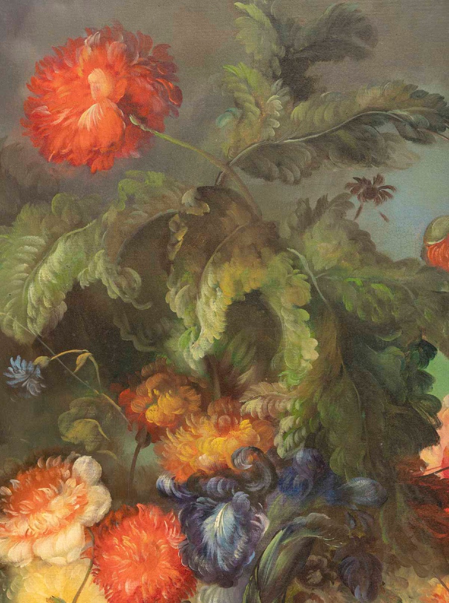 Grande huile sur toile XXe – Nature Morte au Bouquet de fleurs – signée l. Martin — 6