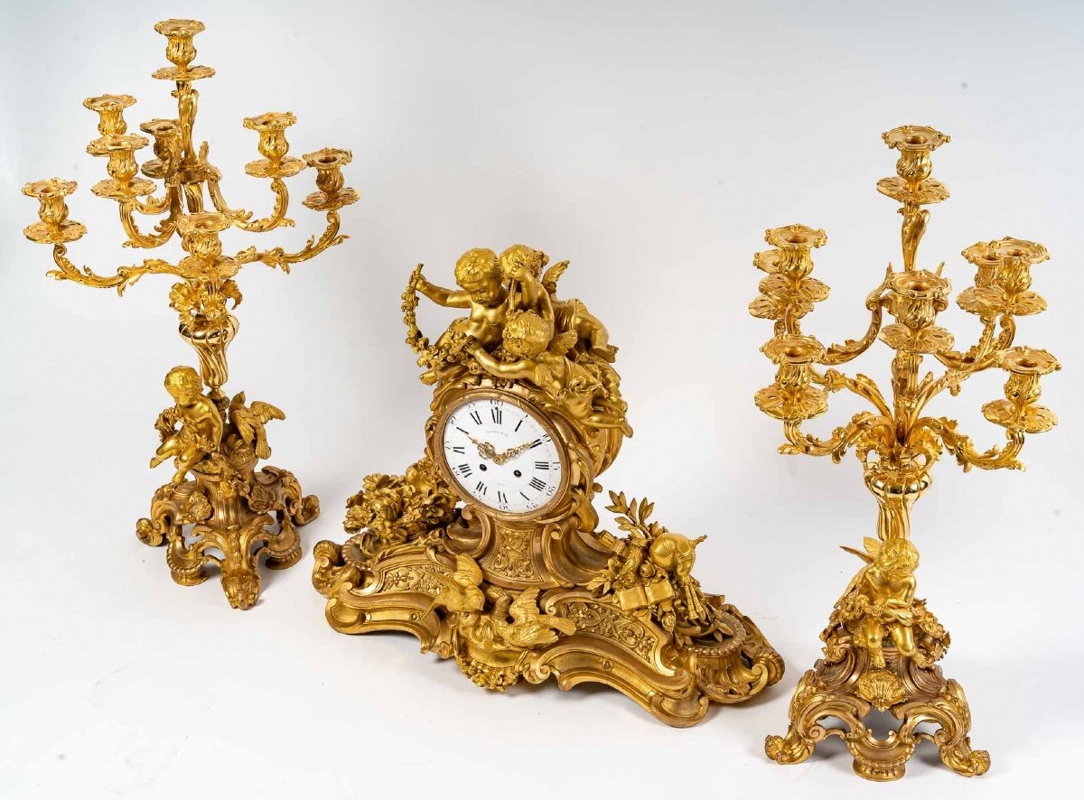 Henri Picard – Importante garniture de cheminée en bronze doré, époque Napoléon III — 3
