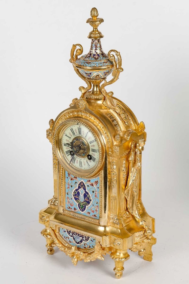 Garniture de Cheminée en bronze doré et émail cloisonné fin du XIXe siècle — 3