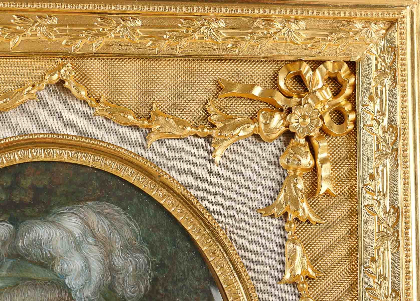 Une belle peinture sur ivoire Marie Antoinette dans un cadre en bronze doré fin du XIXe siècle — 8