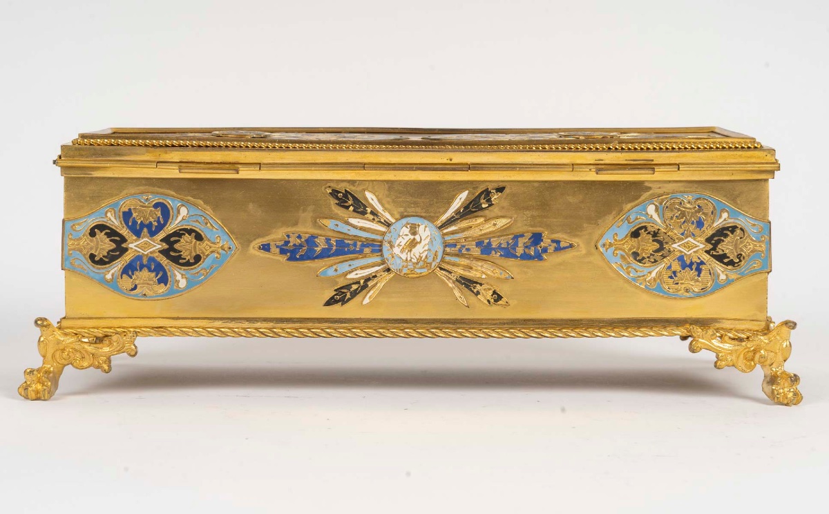 Coffret à bijoux Napoléon III en bronze doré et émail, vers 1880 — 10