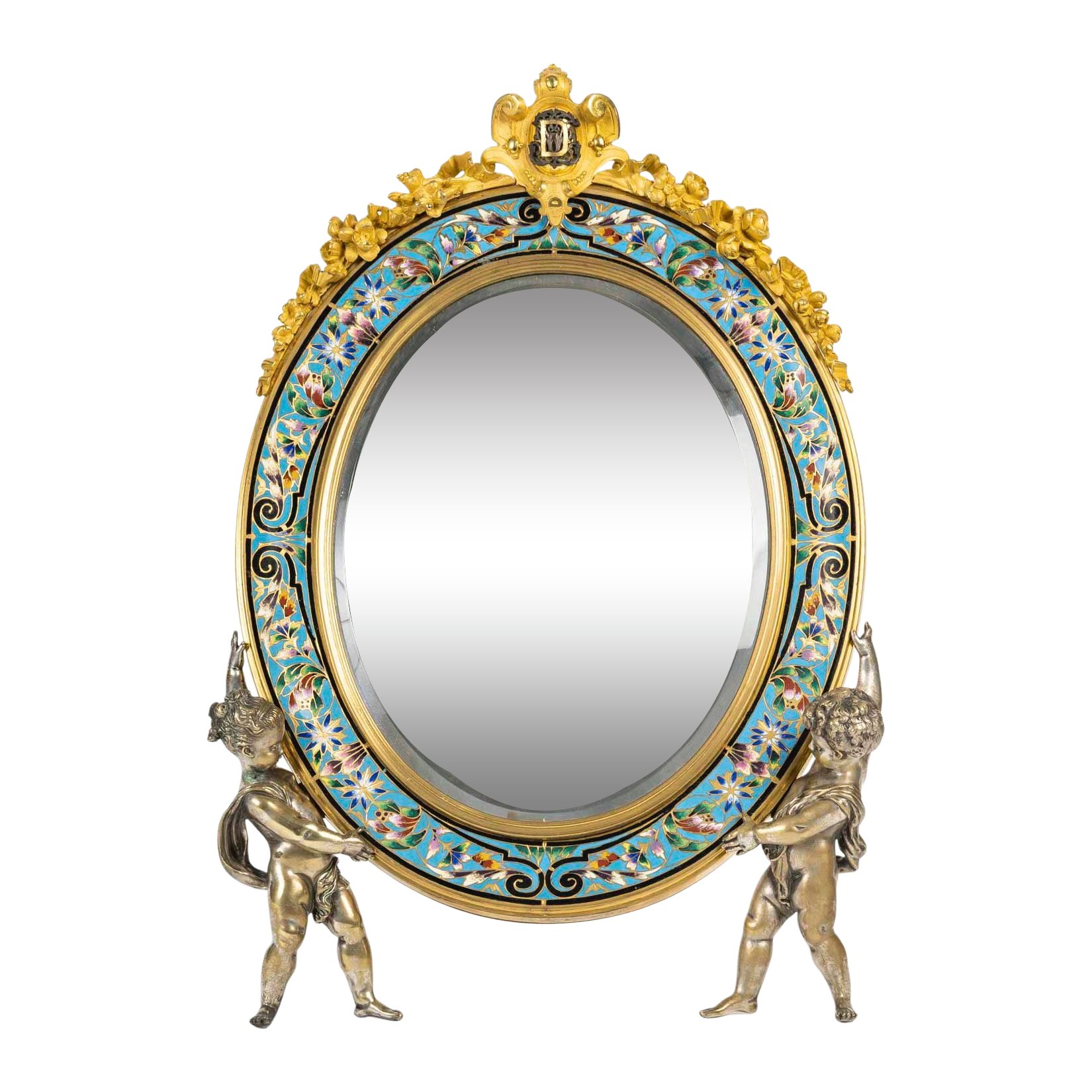 Miroir de table en bronze doré, bronze argenté et émaux polychromes – France, vers 1880 — 14