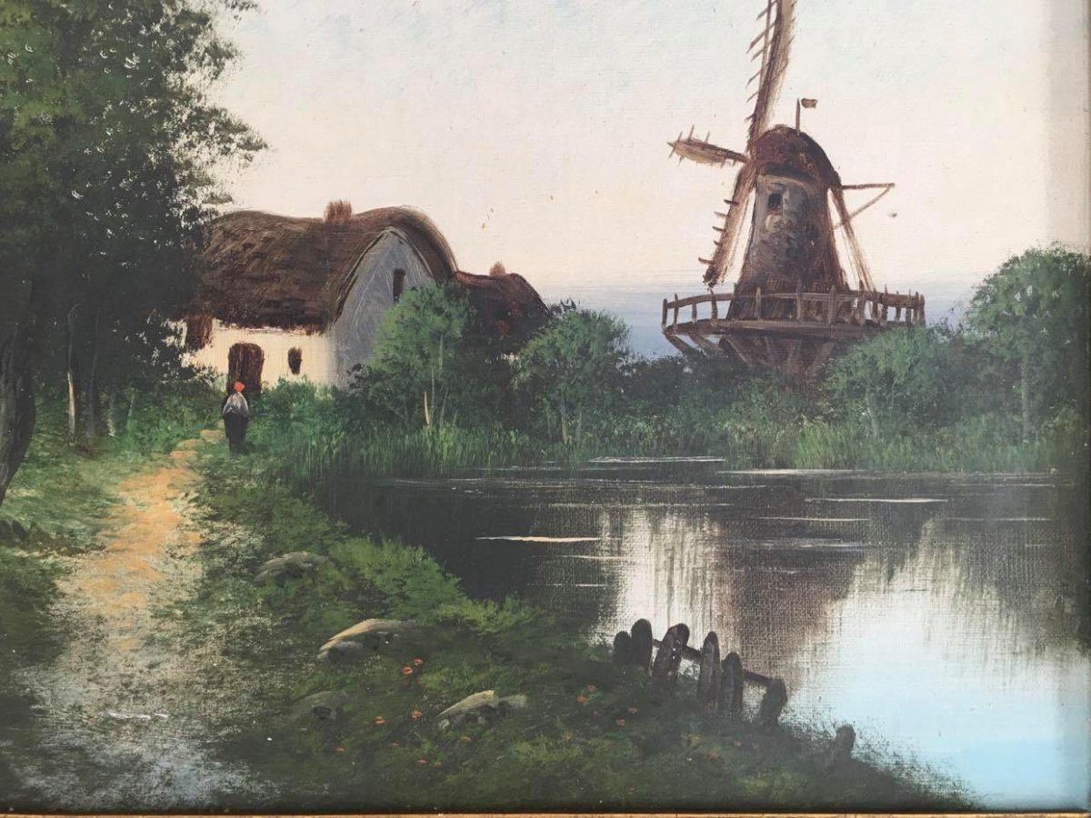 Paul ASTIER (XIX-XX) - paysage lacustre au moulin à vent — 4