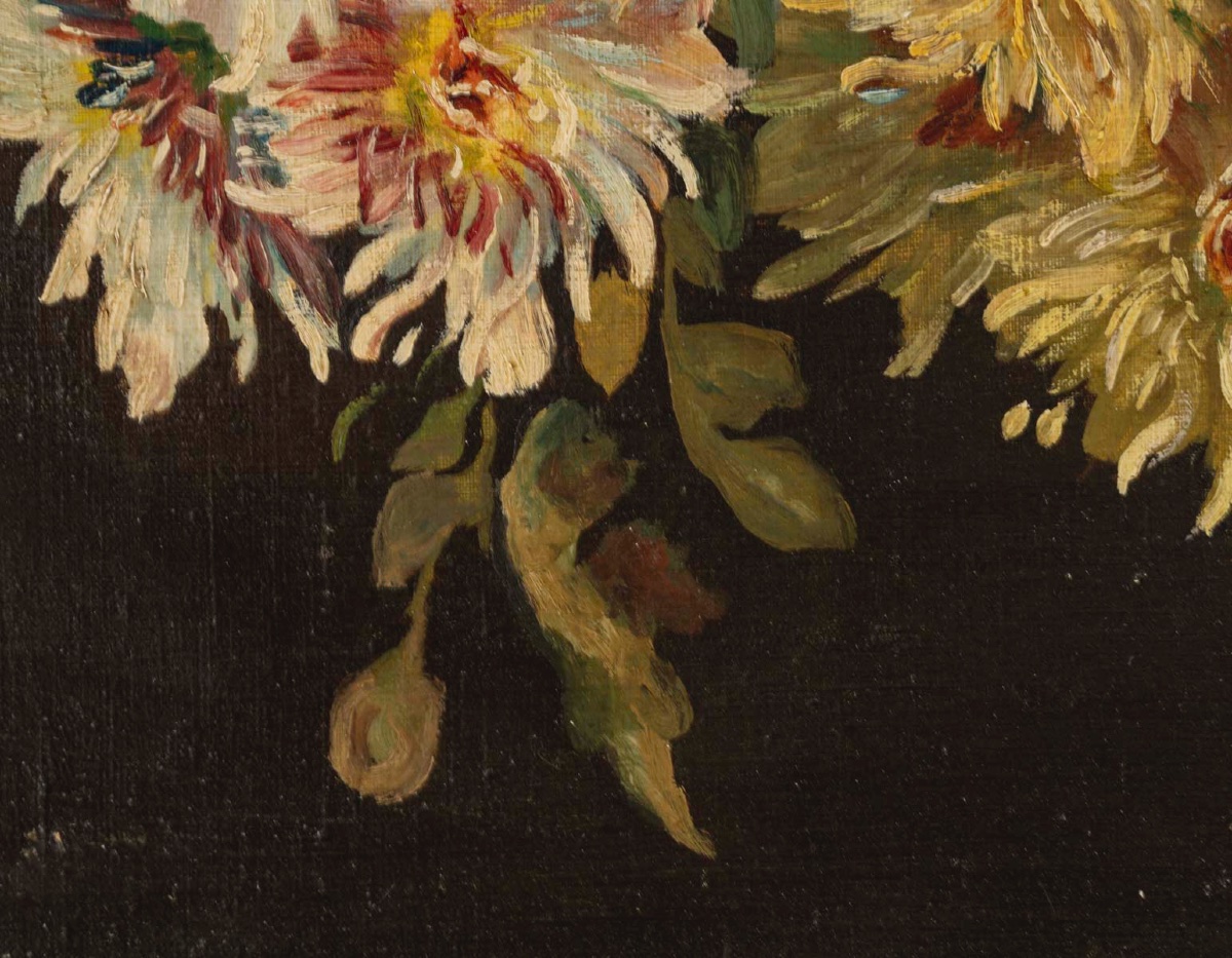 Un tableau de fleurs chrysanthèmes, signé J Shneider — 9