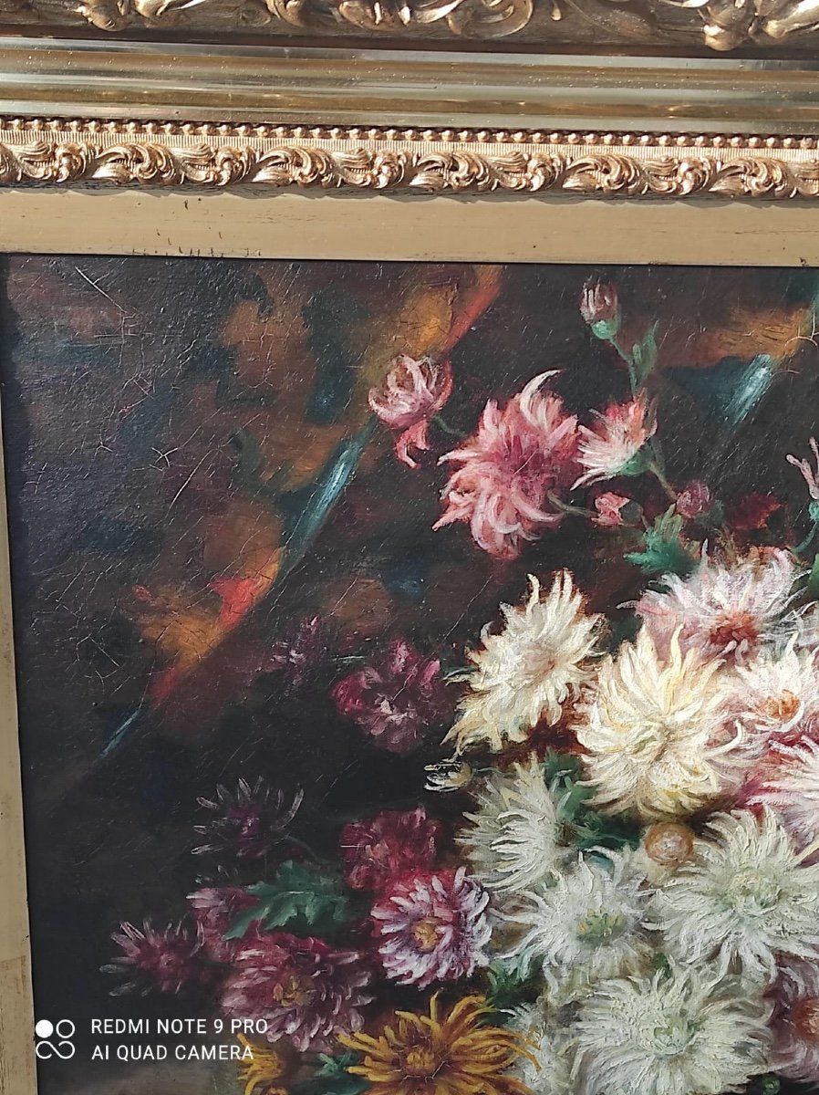 Tableau huile sur toile des CHRYSANTHEMES fin du XIXe siècle — 7