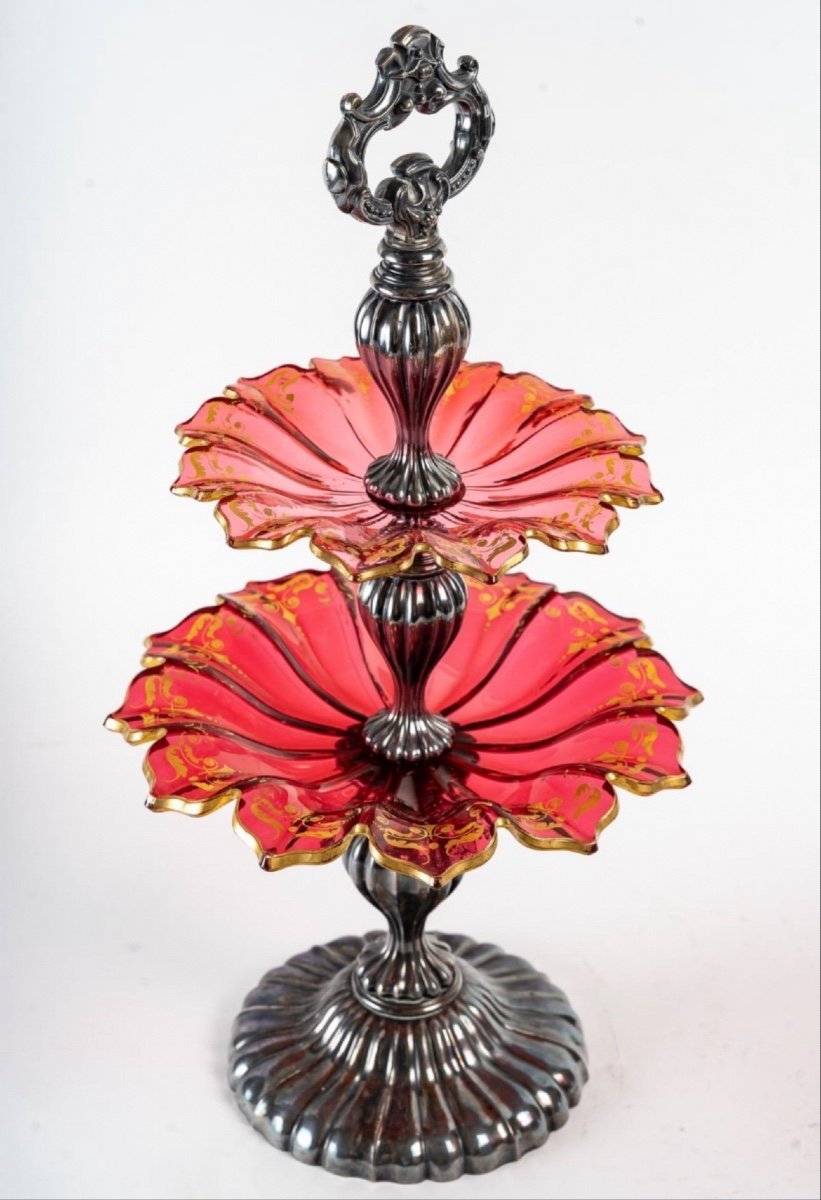 Une paire de présentoirs coupe en cristal de Bohême et Argent Massif fin du XIXe siècle — 9