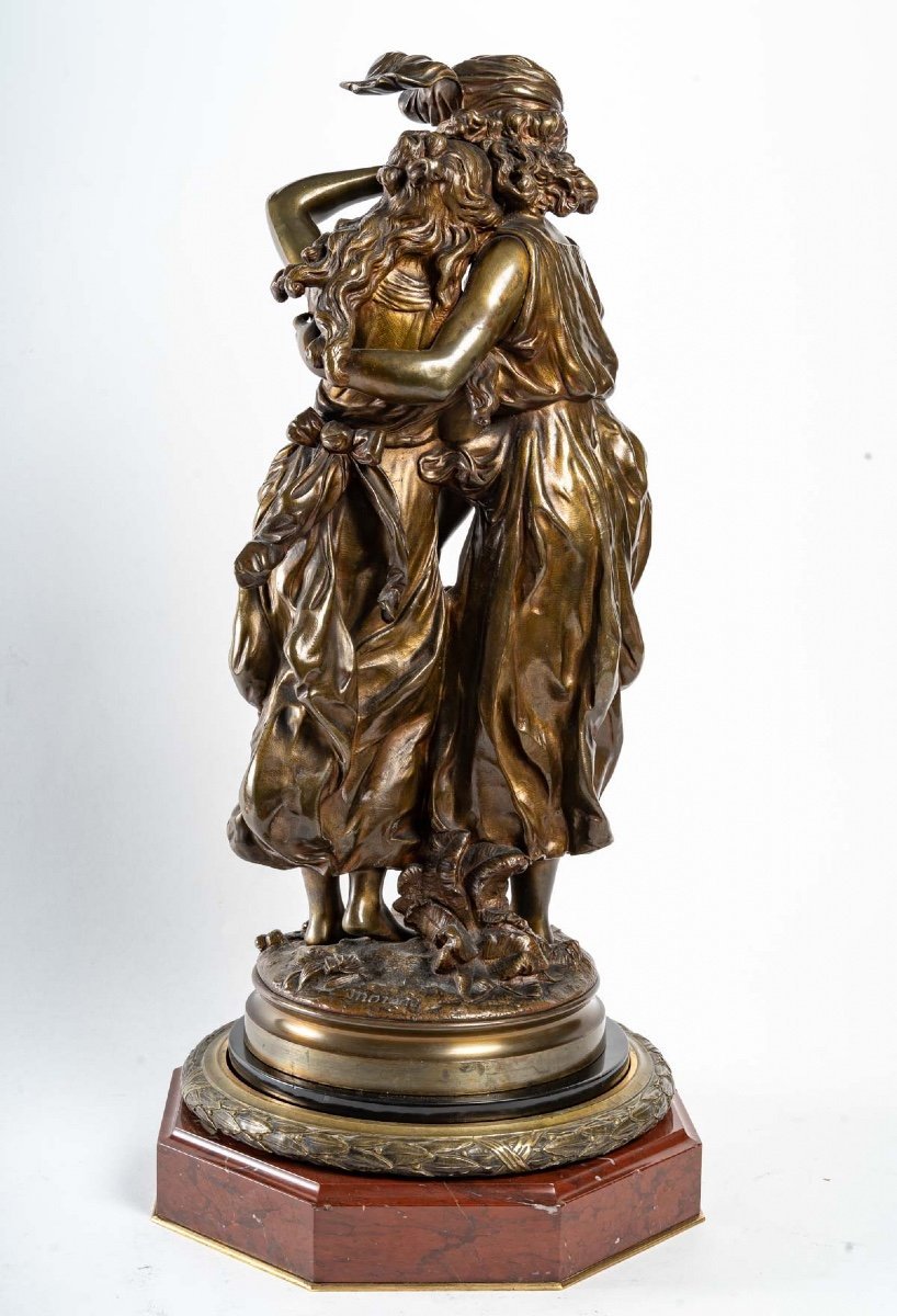 Sculpture des deux soeurs au panier de fleurs en bronze Hippolyte François Moreau — 4