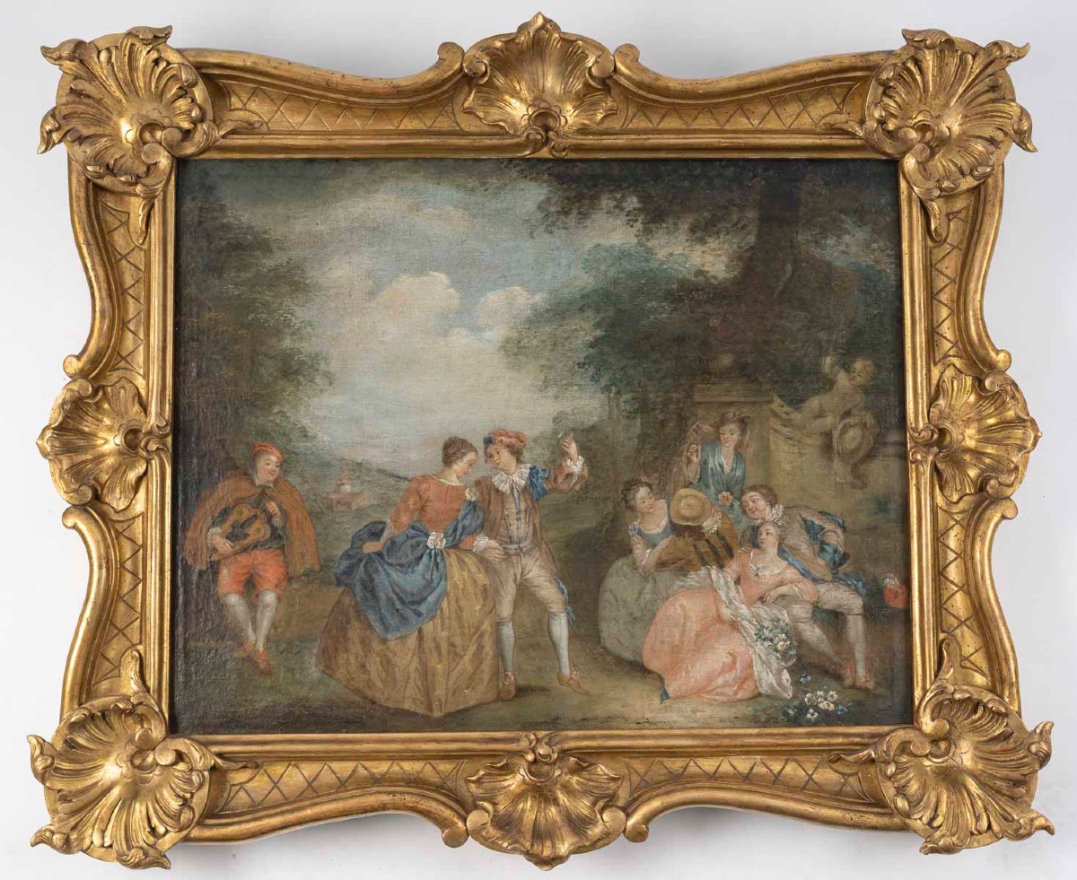 Huile sur toile – scène galante dans l’esprit de Pater, XVIIIe siècle — 2