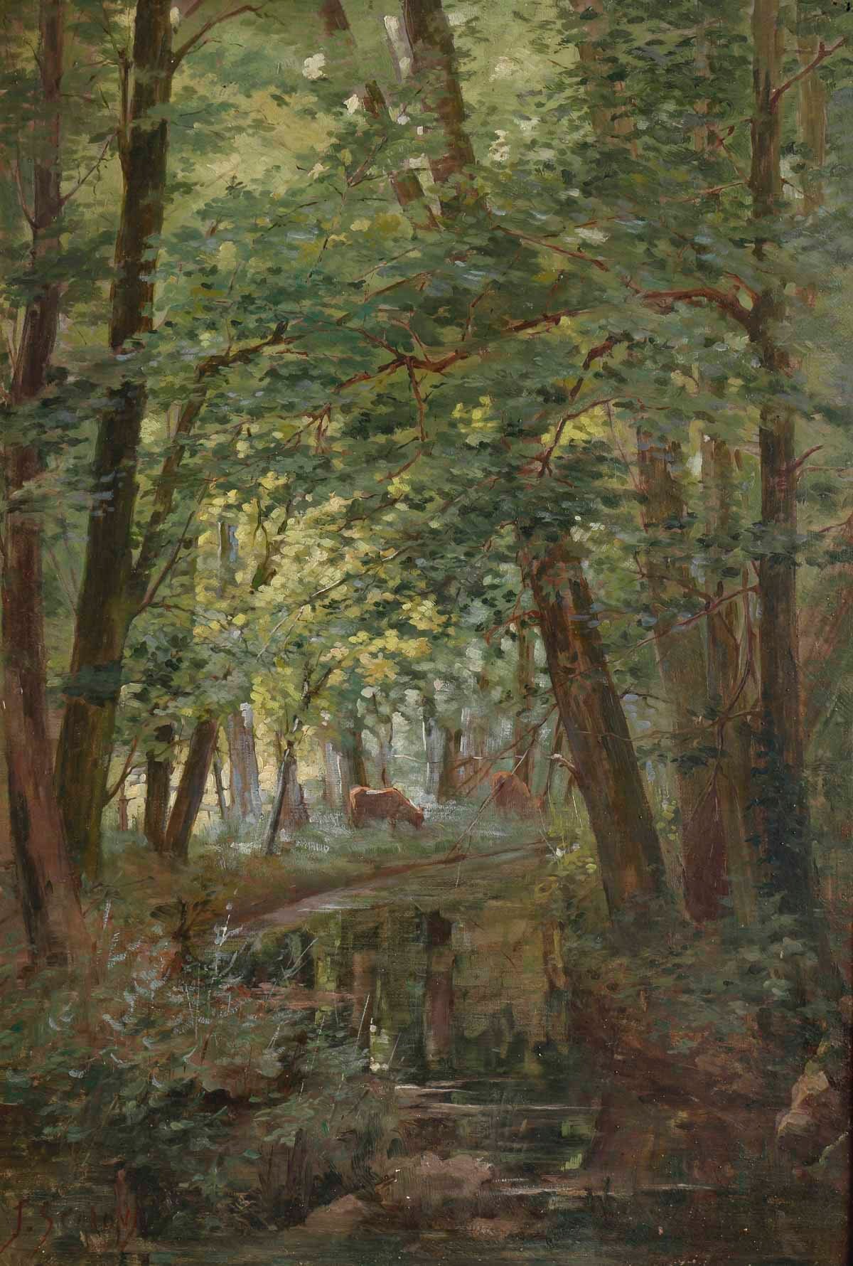 Huile sur toile de Joseph Caron Vue de sous-bois Encadré fin du XIXe siècle — 3