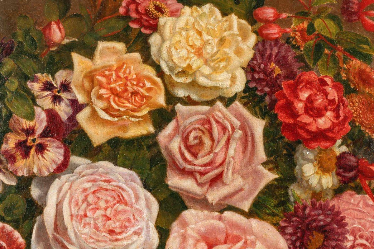 Tableau huile sur toile fleurs Circa 1880 — 7
