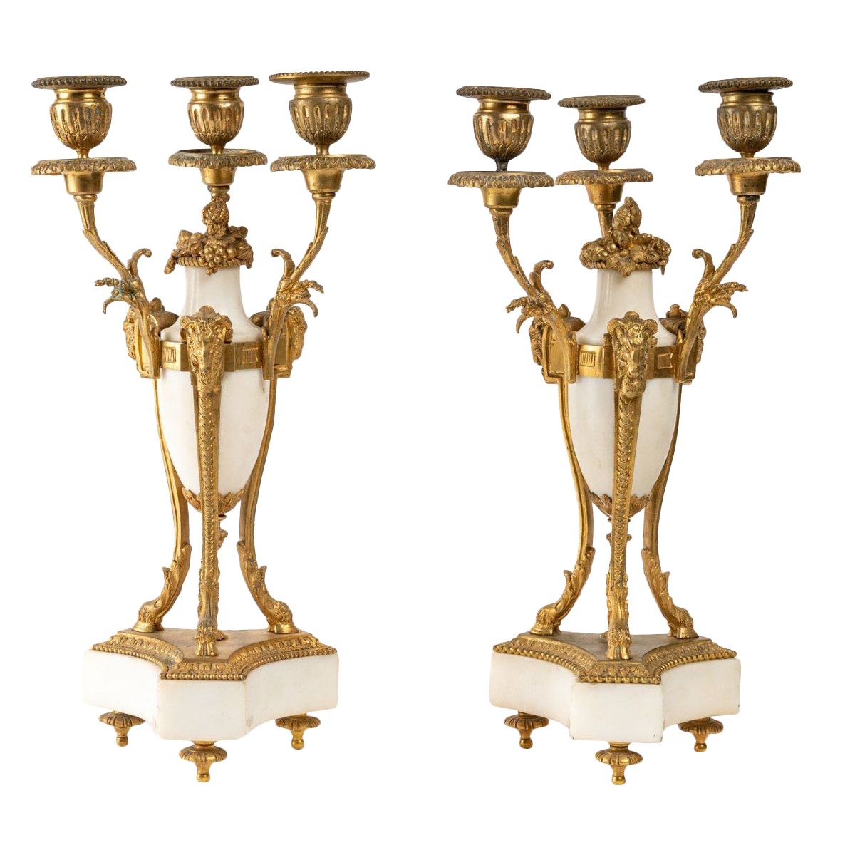 Paire de candélabres en bronze doré et marbre blanc XIXe siècle — 2