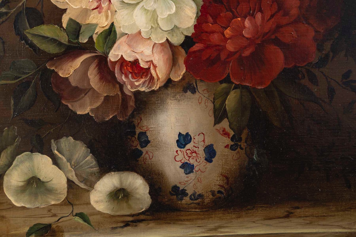 Une huile sur toile composition florale, fin du XIXe siècle — 11