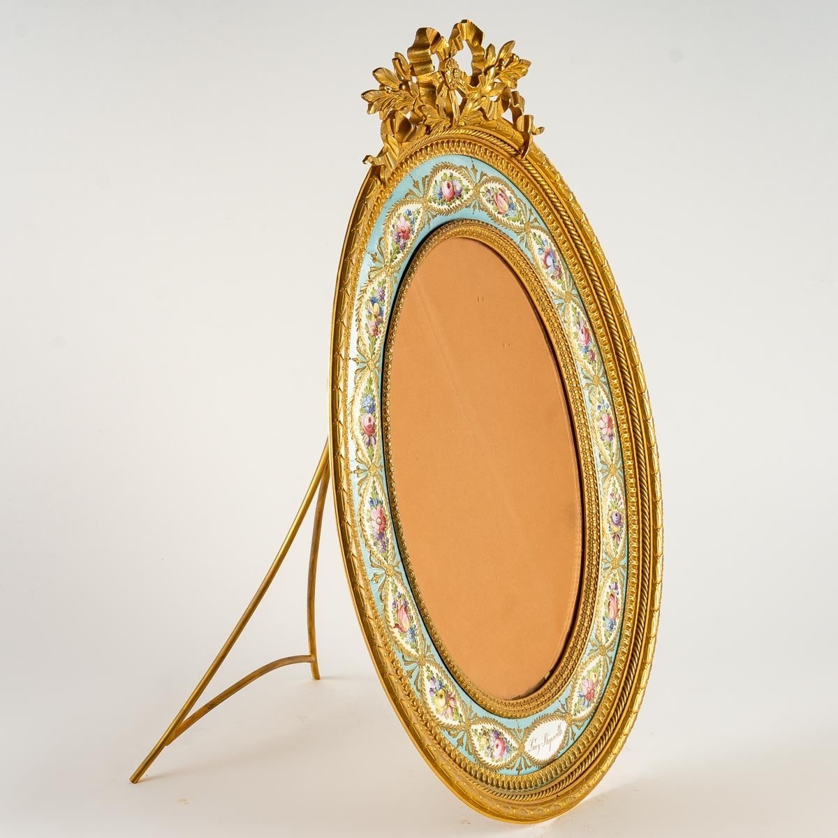 Grand Cadre Photo en bronze et émail de Forme Ovale fin du XIXe siècle — 3
