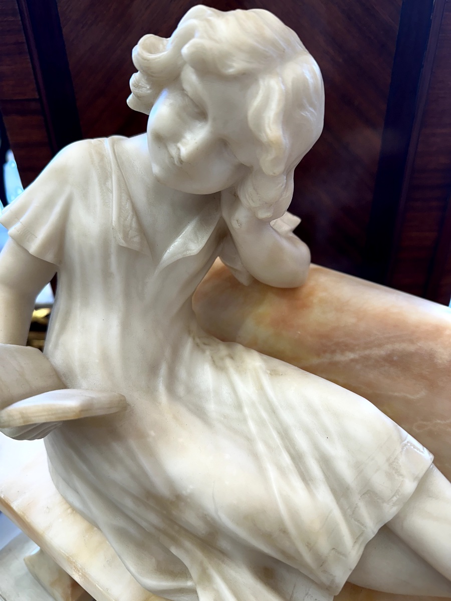 Sculpture art nouveau en albâtre signée Riccardo Gresnigni — 11