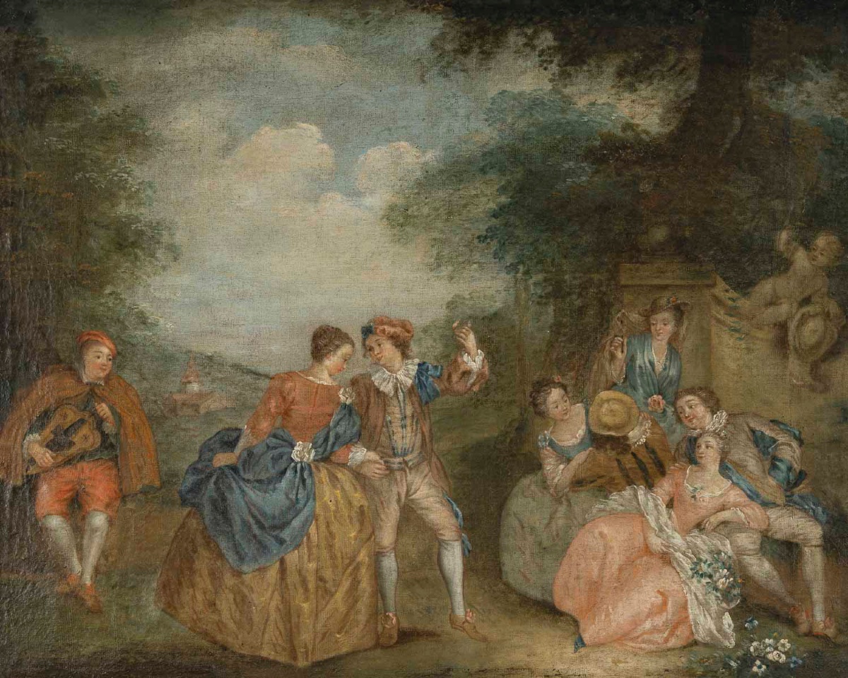 Huile sur toile – scène galante dans l’esprit de Pater, XVIIIe siècle — 3