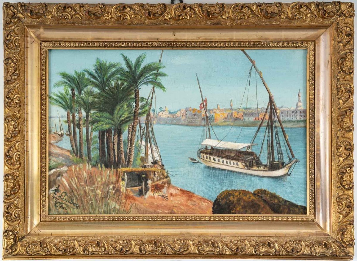 Paire de tableaux orientalistes huile sur toile avec Cadres en bois doré — 4