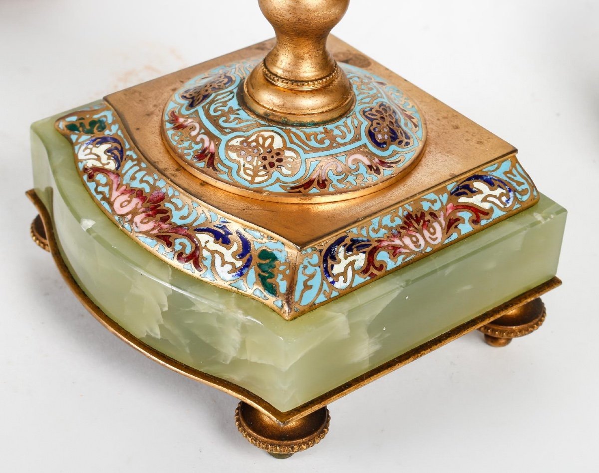 Garniture en bronze cloisonné et doré, Onyx vert fin du XIXe siècle — 12