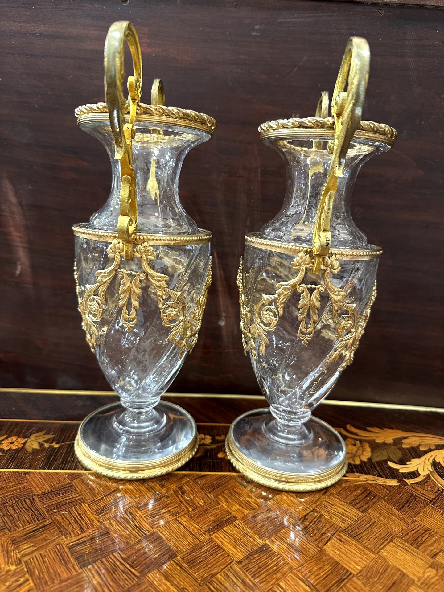 Paire de vases Napoléon III en cristal et bronze doré – XIXe siècle — 19