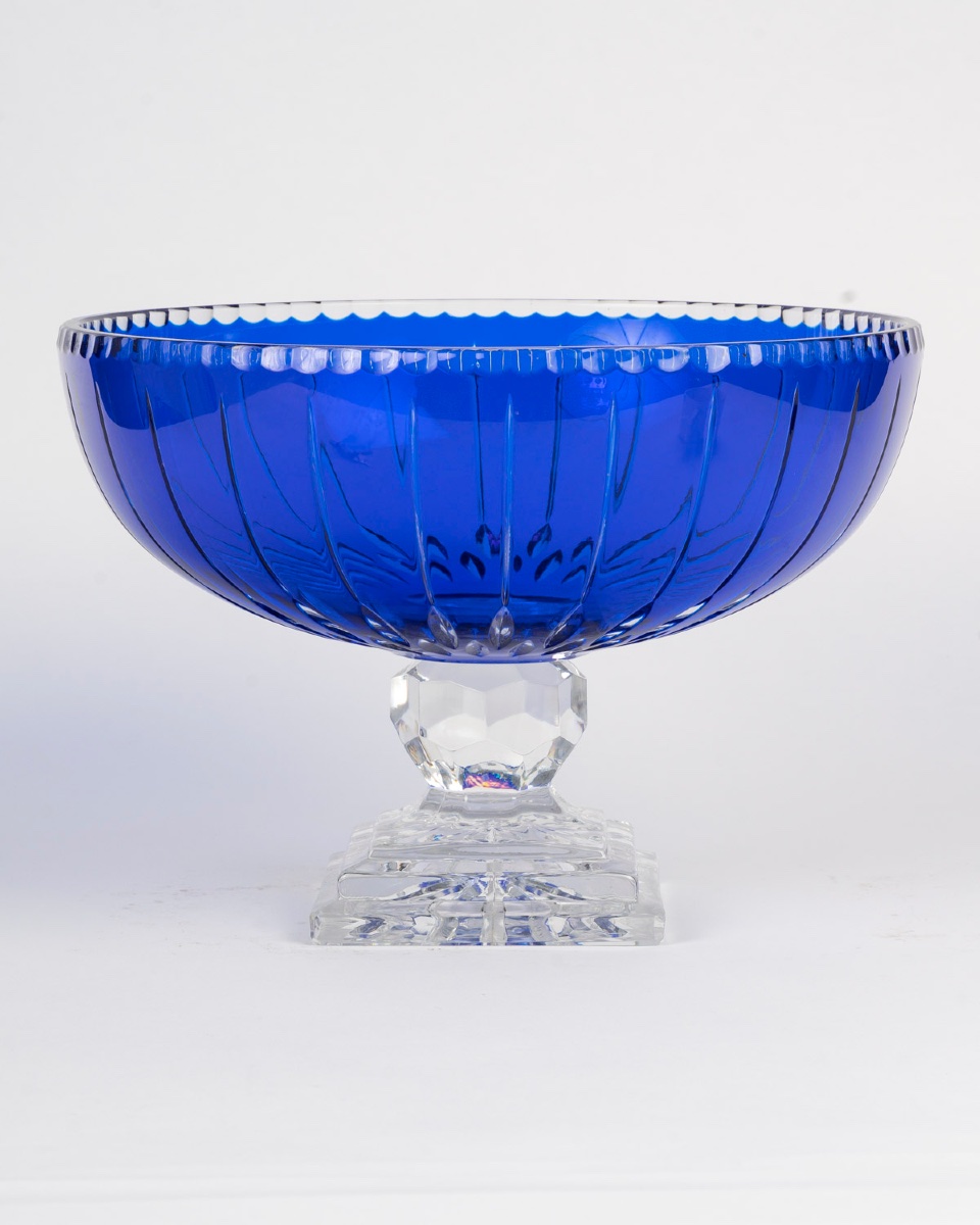 Coupe sur pied en cristal bleu taillé – début du XXe siècle — 2