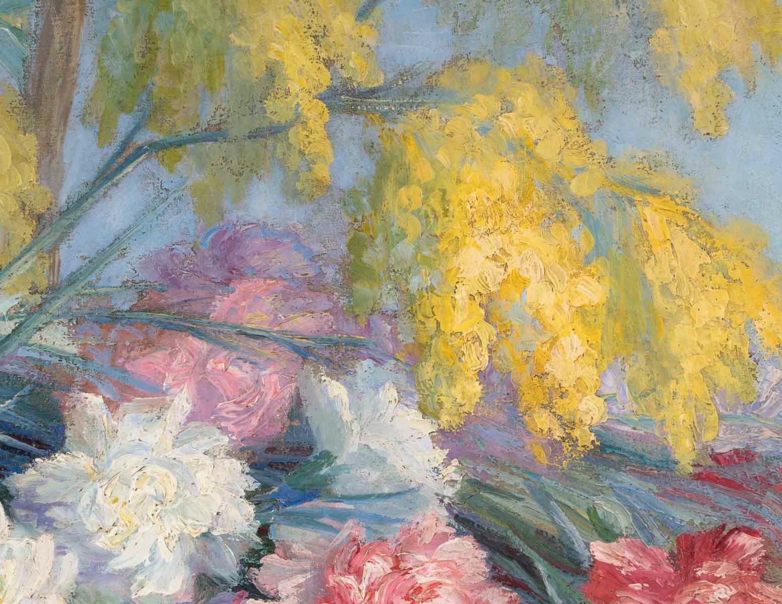 Une huile sur toile nature morte aux fleurs, XIXe siècle — 16