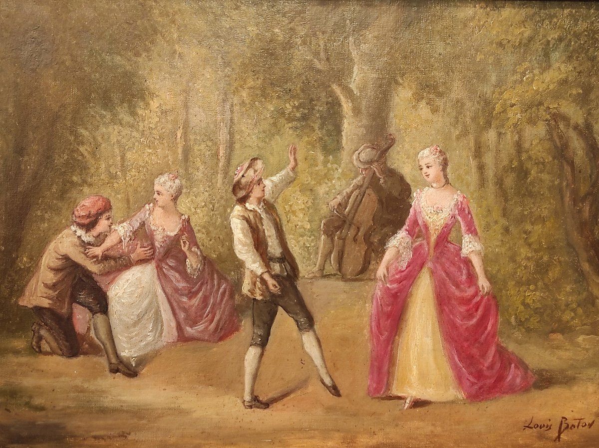 Une paire de huile sur toile scène galante Champêtre fin du XIXe siècle — 13