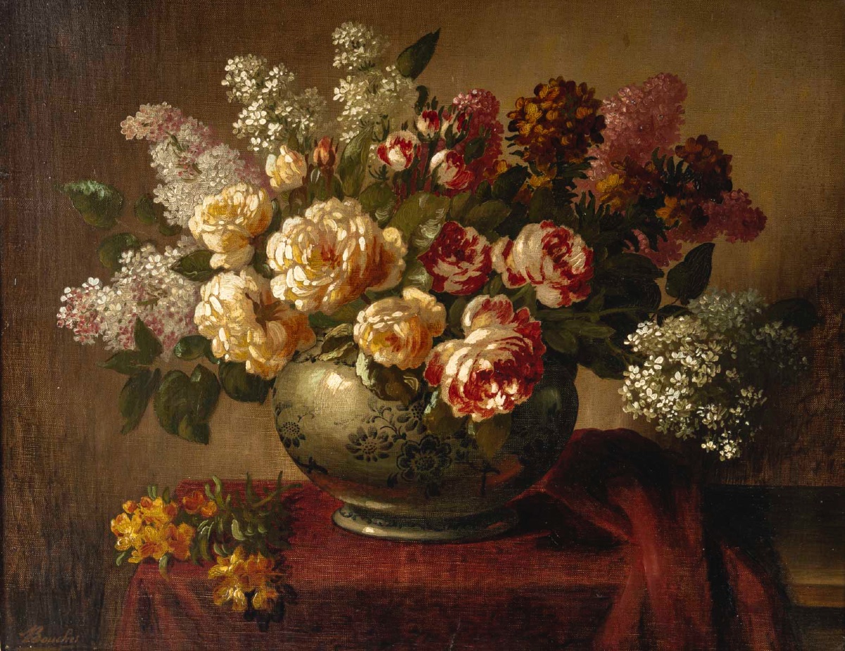 Un tableau de fleurs huile sur toile, XIXe siècle — 13