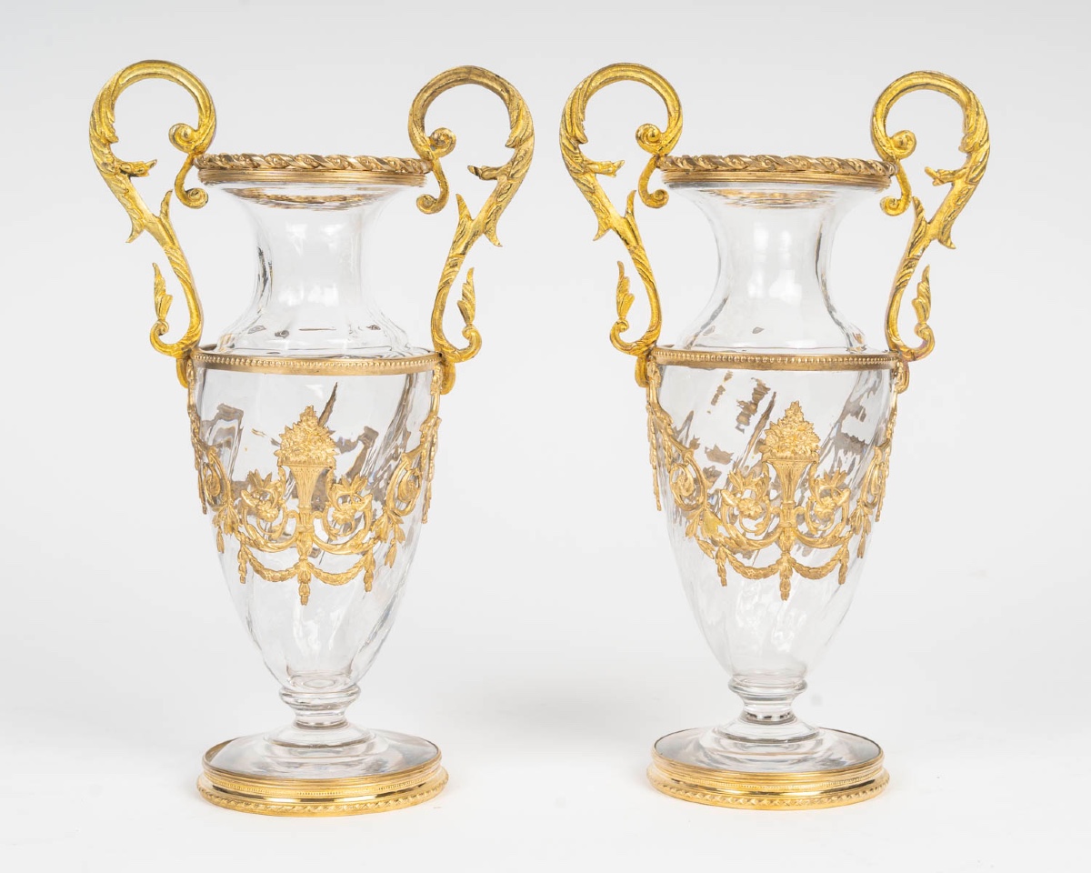 Paire de vases Napoléon III en cristal et bronze doré – XIXe siècle — 2