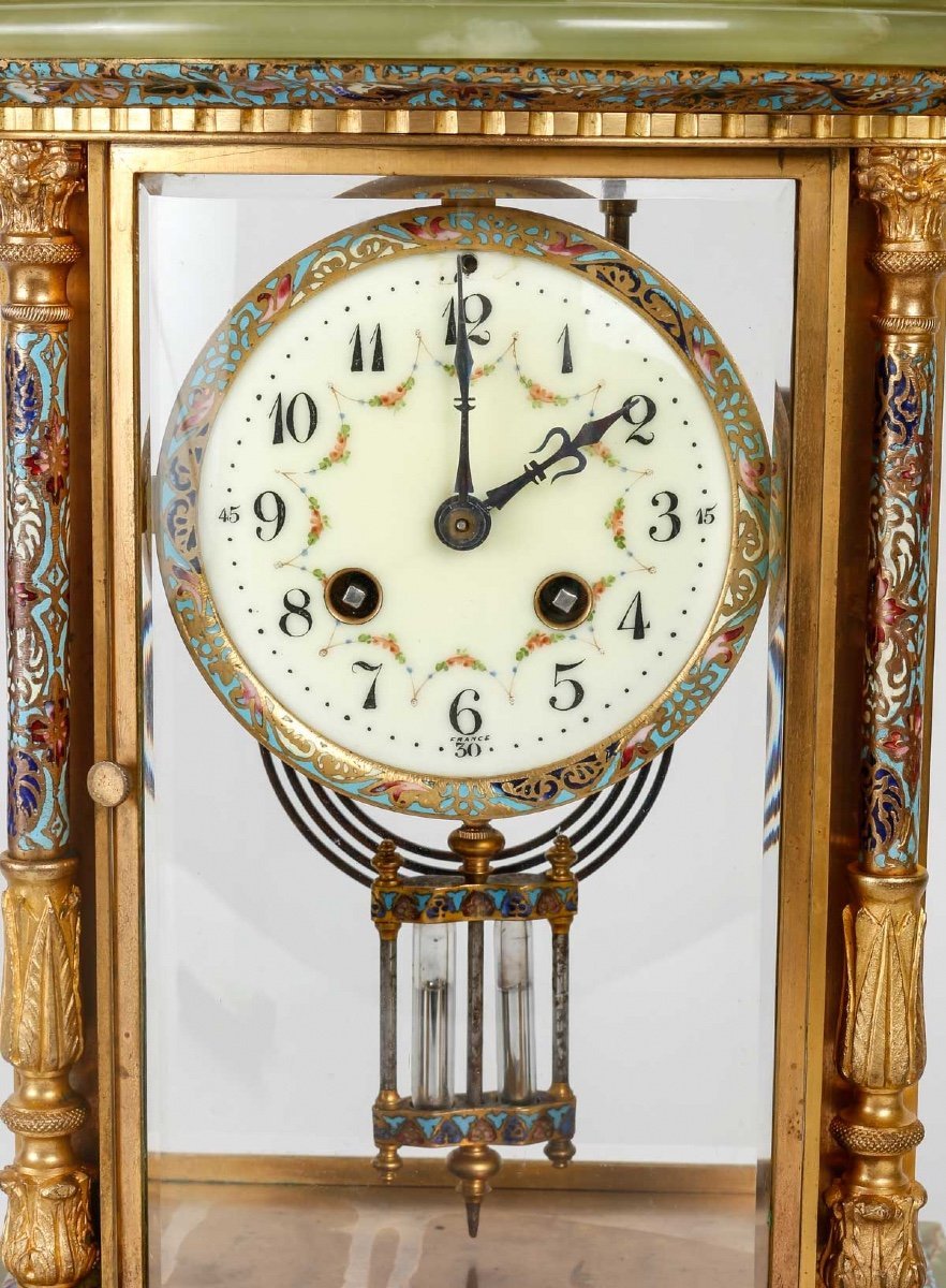 Garniture en bronze cloisonné et doré, Onyx vert fin du XIXe siècle — 8