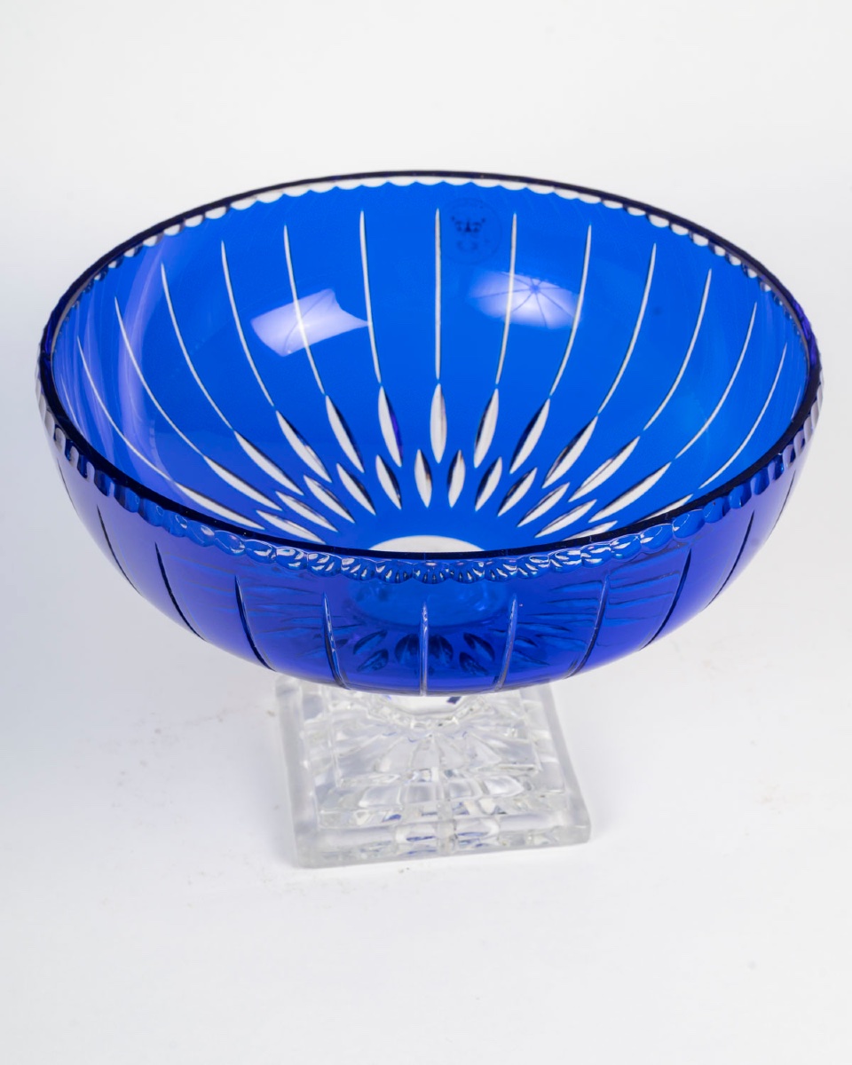Coupe sur pied en cristal bleu taillé – début du XXe siècle — 7
