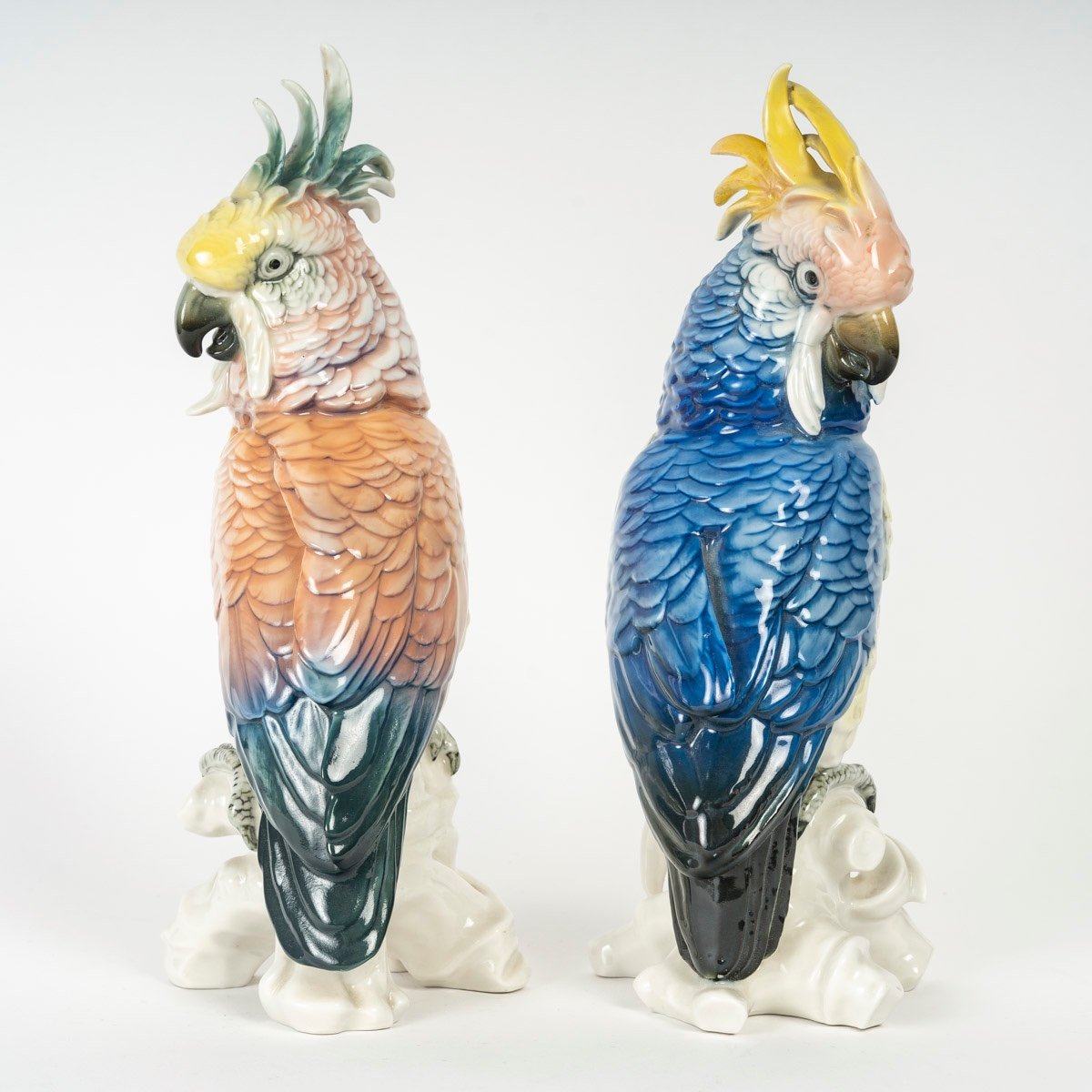Une paire de sujets en porcelaine deux perroquets Manufacture SAXE - Karl Ens Volkstedt, — 3