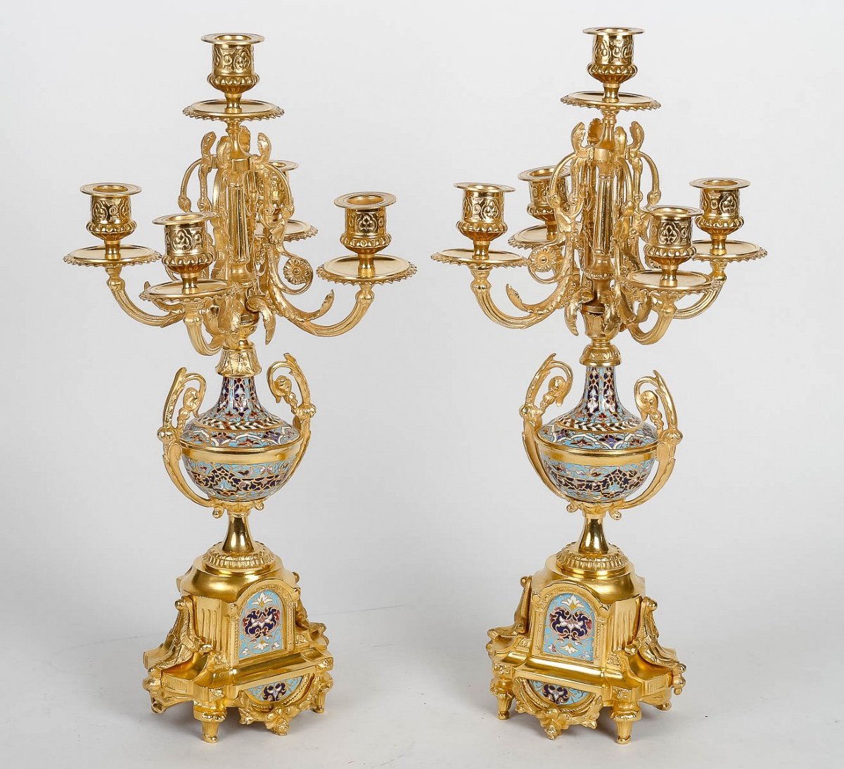 Garniture de Cheminée en bronze doré et émail cloisonné fin du XIXe siècle — 4