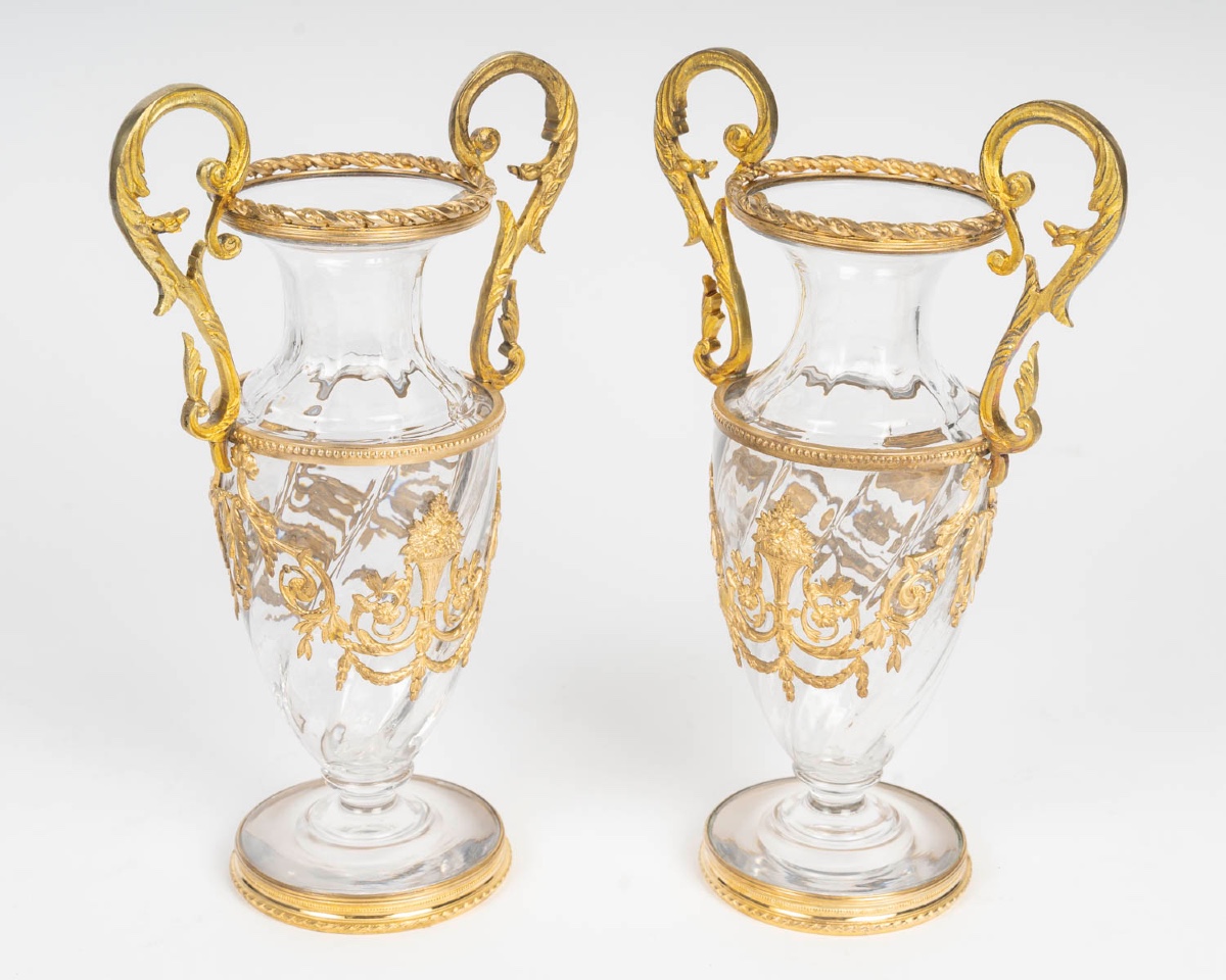 Paire de vases Napoléon III en cristal et bronze doré – XIXe siècle — 3