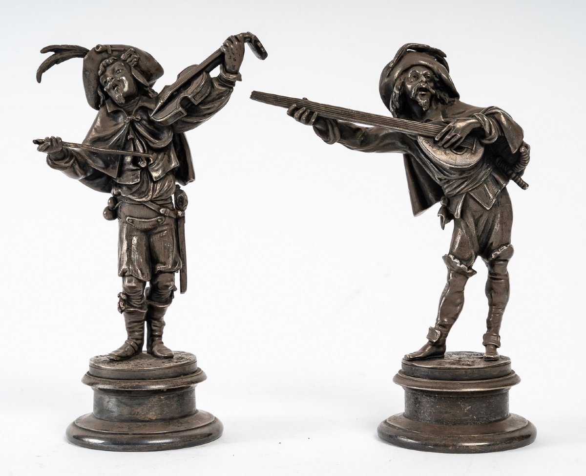 Paire de sculptures en bronze argenté XIXe siècle — 3