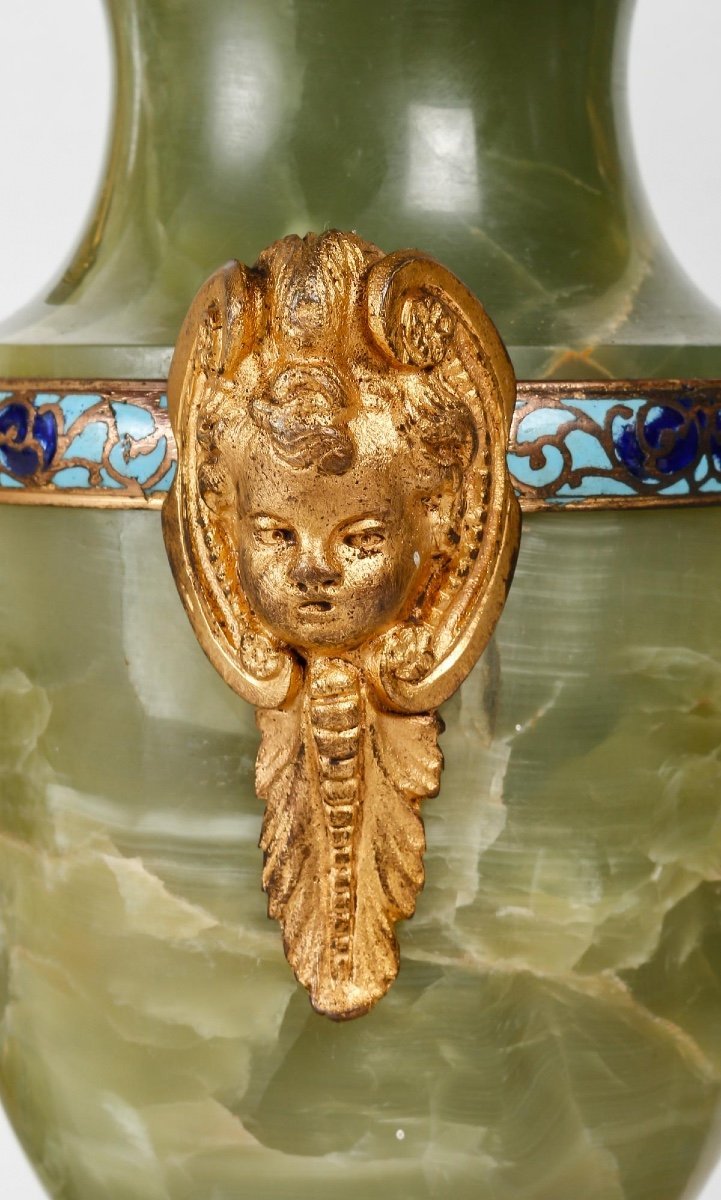 Garniture en bronze cloisonné et doré, Onyx vert fin du XIXe siècle — 11