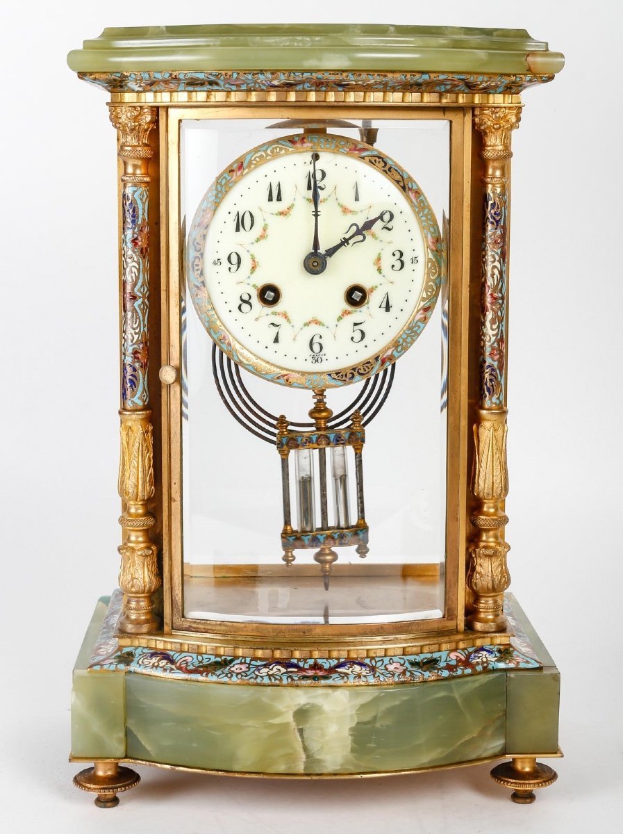Garniture en bronze cloisonné et doré, Onyx vert fin du XIXe siècle — 7