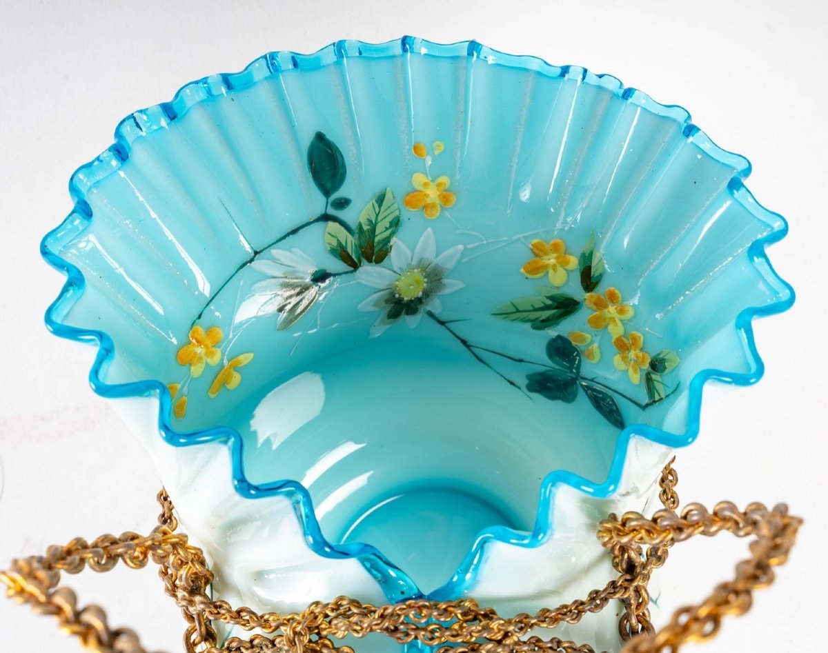 Panier en opaline et bronze fin du XIXe siècle — 8