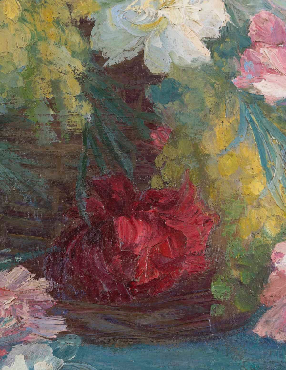 Une huile sur toile nature morte aux fleurs, XIXe siècle — 18