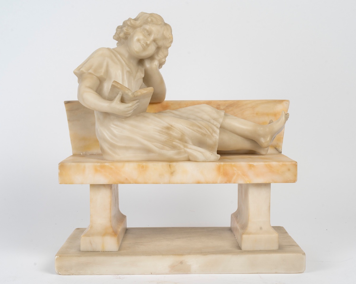Sculpture art nouveau en albâtre signée Riccardo Gresnigni — 5
