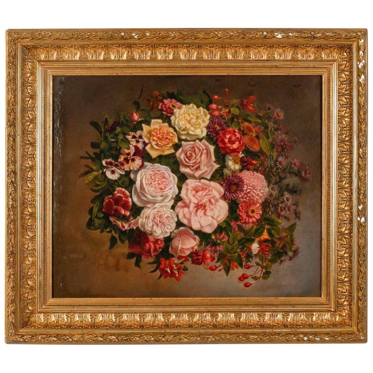 Tableau huile sur toile fleurs Circa 1880 — 2