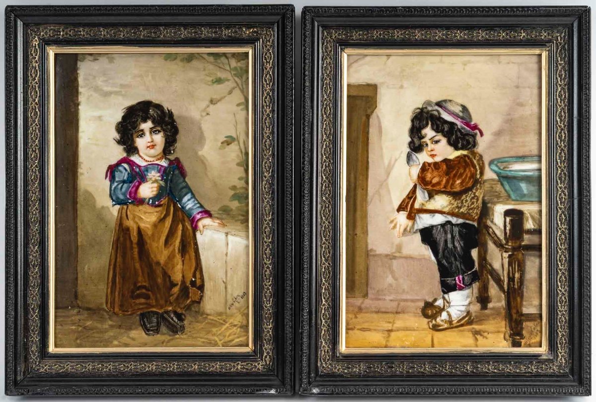 Une paire de tableaux Plaques en porcelaine, Hélène Cahen XIXe siècle — 2