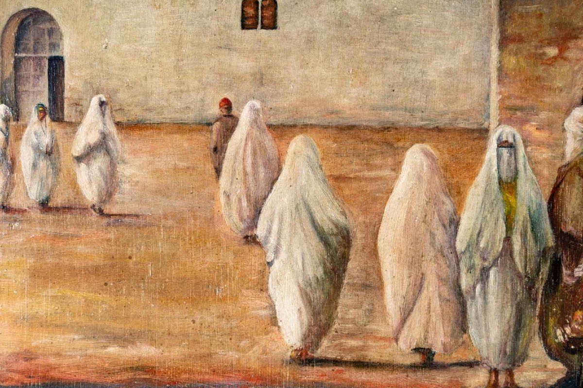 Paire de tableaux orientalistes huile sur Panneaux en Acajou XXe siècle — 9