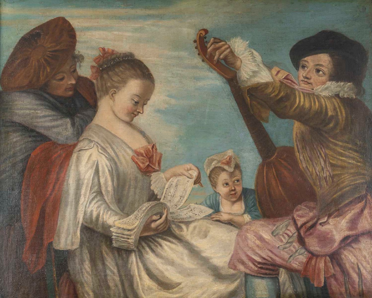 École du XIXe siècle, dans le goût de Jean-Antoine Watteau (1684–1721) le Concert — 7