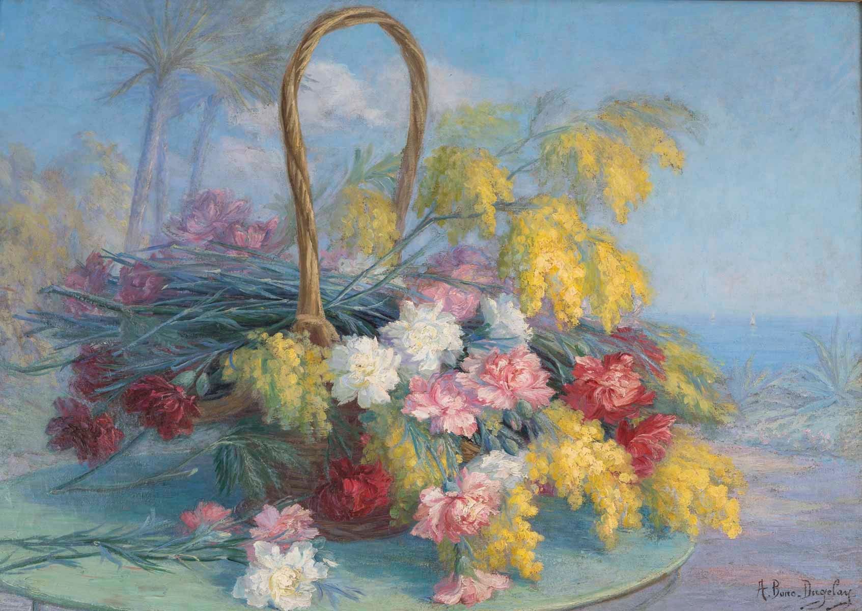 Une huile sur toile nature morte aux fleurs, XIXe siècle — 12