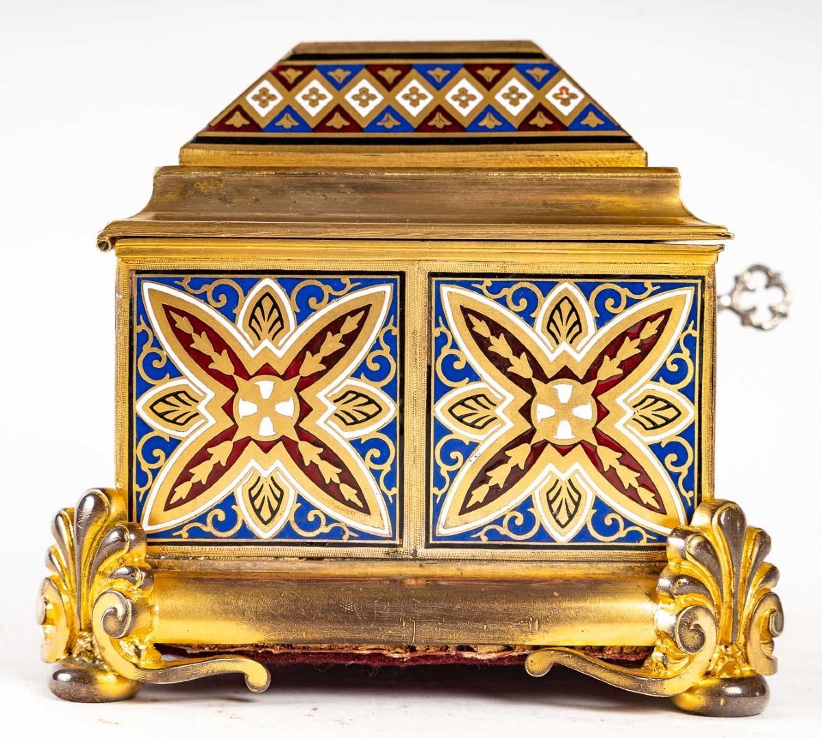 Boîte à bijoux en bronze cloisonné et doré avec Micromosaique fin du XIXe siècle — 6