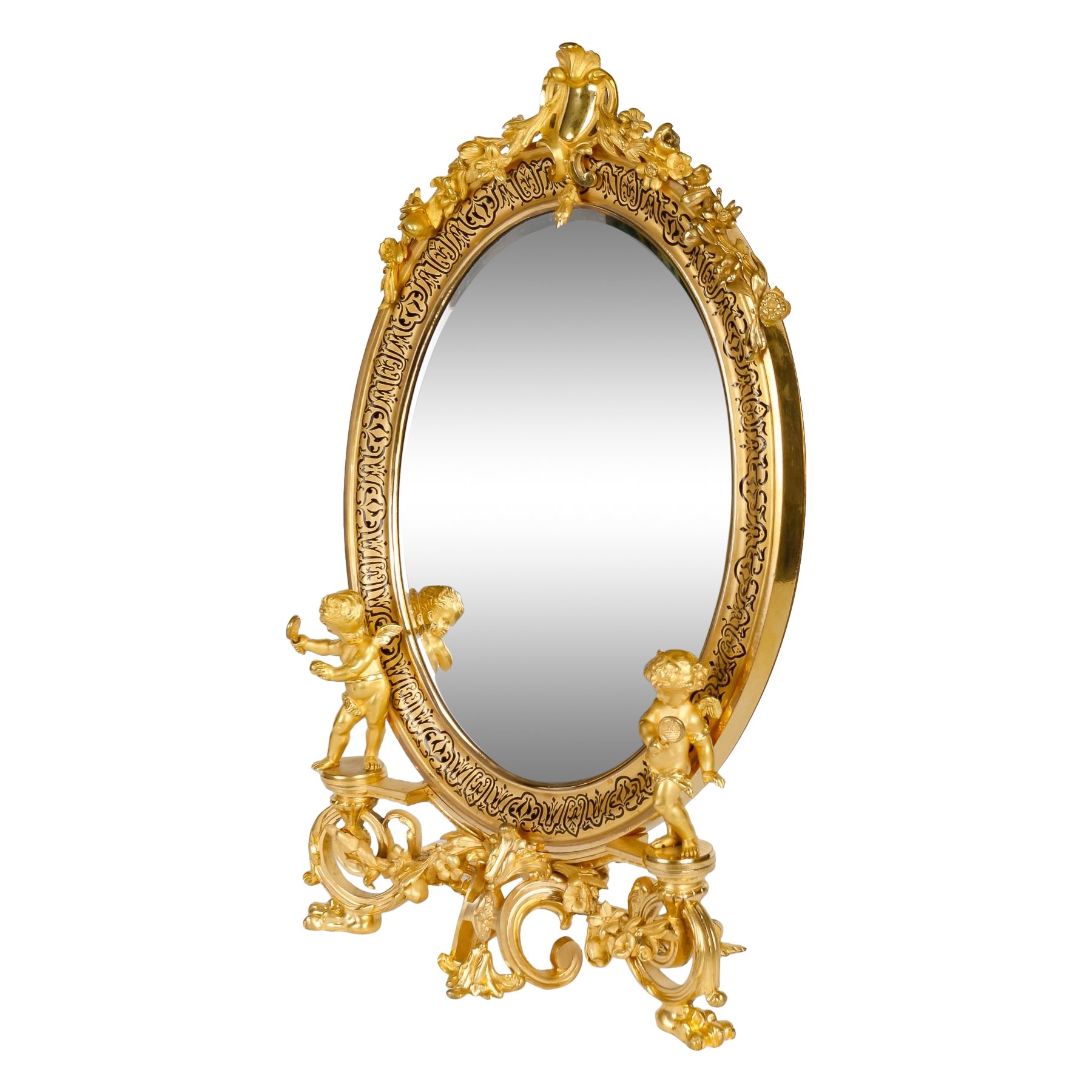 Miroir de table en bronze doré et émail cloisonné fin du XIXe siècle — 2